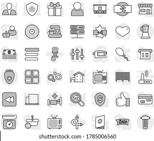 Editable thin line isolated vector icon set - route vector, no hook, Railway carriage, disk, tv, settings, video camera, finger up, heart, backward button, gender sign, hospital bed, sperm, menu