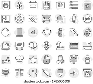 Editable Thin Line Isolated Vector Icon Set - Lock, Cashbox, Delivery, Equalizer, Brain Vector, Arch Window, Plane, Baggage Get, No Smoking, Shark Flipper, Door, Remote Control, Rolling Pin, Bbq