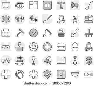Editable thin line isolated vector icon set - sale, medical cross vector, ambulance star, ruler, bridge, package, protected, transfer, palm hammock, cpu, laser, colander, spatula, harvester, wasp
