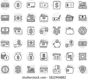 Editable thin line isolated vector icon set - hand coin, dollar, money, receipt, account balance, wallet, credit card, cashbox, vector, cash, bag, piggy bank, investment, stack, check, shield