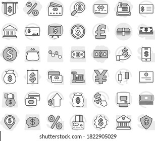 Editable thin line isolated vector icon set - dollar coin, money, pin, percent, cashbox, library, credit card, atm, certificate vector, bank, japanese candle, cash, bag, investment, growth, check
