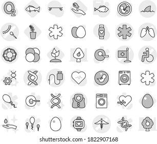 Editable thin line isolated vector icon set - ambulance star vector, disability, dna, dropper, sperm, lungs, medical flag, sign, life vest, lifebuoy, shark flipper, atom core, edit, fish, seedling