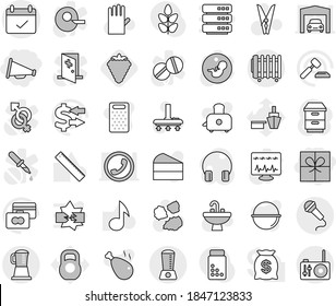 Editable Thin Line Isolated Vector Icon Set - Gift, Loudspeaker, Terms, Berry, Vacuum Cleaner Vector, Clothespin, Rubber Glove, Sink, Garbage Pile, Camping Cauldron, Grater, Toaster, Cake, Ruler