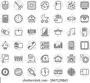 Editable thin line isolated vector icon set - male sign vector, surgical clamp, bridge, houses, modular house, bus, disco ball, power switch, kettle, fireplace, connect, cpu, solar, mixer, fire, new