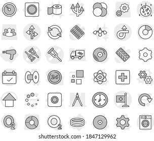 Editable thin line isolated vector icon set - crutch vector, medical flag, drawing compasses, trip, terms, route, disco ball, first aid, barometer, watch, ring button, inflatable pool, hair dryer