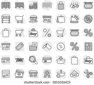 Editable Thin Line Isolated Vector Icon Set - Credit Card, Shop, Shopping Bag, Sale, Percent, Bar Code, Cashbox, Label, Cart, Office Vector, Cargo Search, Coin Stack, Annual Report, Medal, Signboard