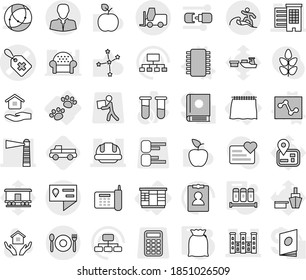 Editable thin line isolated vector icon set - medical label vector, houses, lighthouse, palace, building helmet, location details, client, fork loader, cafe, surfer, curtain, wardrobe, pets, chip