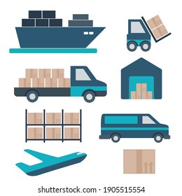 Editable thin line isolated vector icon set - logistics, supply chain, distribution, warehousing and shipping