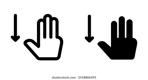 Tres dedos editables deslizan el icono del vector hacia abajo. Parte de una familia de iconos grandes. Perfecto para interfaces web y de aplicaciones, presentaciones, infografías, etc