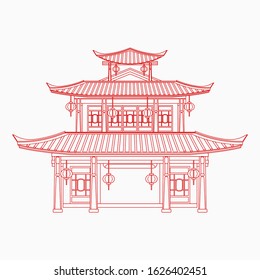 Editable Three Roofs Traditional Chinese Building Vector Illustration in Outline Style for Artwork Element of Oriental History and Culture Related Design