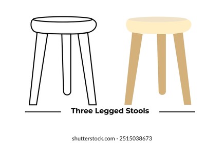 Editable three-legged stool icons: minimalist, modern, simple, versatile, perfect for home decor, furniture design, interior design, vector, high-quality, customizable.