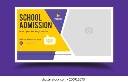 Diseño de miniaturas editable para cualquier vídeo. Ingreso en la escuela infantil plantilla personalizable de video thumbnail y banner web. Plantilla de foto de portada de vídeo editable completamente para usuarios de redes sociales