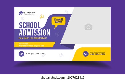 Editable thumbnail design for any videos. Kids school education admission customizable video thumbnail and web banner template. Video cover photo template fully editable thumbnail for social media eps