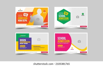 Editable thumbnail design for any videos. Kids school education admission customizable video thumbnail and web banner template. Video cover photo template fully editable thumbnail for social media