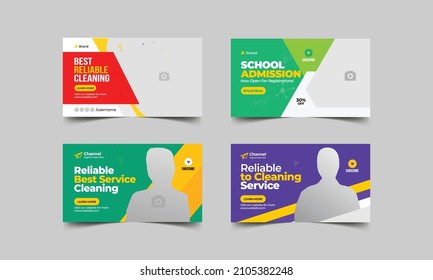 Editable thumbnail design for any videos. Cleaning service customizable video thumbnail and web banner template. Video cover photo template fully editable thumbnail for social media