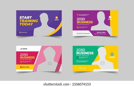 Editable thumbnail design for any videos. Business conference event customizable video thumbnail and web banner template. Video cover photo template fully editable thumbnail for social media