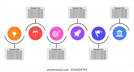 Infografía del progreso o del paso del flujo de la línea de tiempo editable, negocio moderno del hito para el desarrollo de la compañía de la estrategia de la Plantilla o acontecimiento histórico. Elemento para diapositiva de presentación corporativa