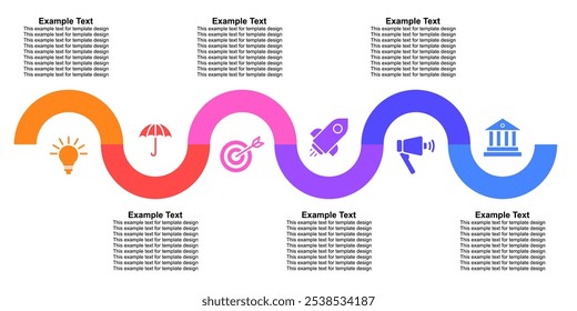 Infografía del progreso o del paso del flujo de la línea de tiempo editable, negocio moderno del hito para el desarrollo de la compañía de la estrategia de la Plantilla o acontecimiento histórico. Elemento para diapositiva de presentación corporativa