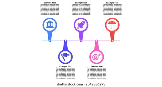 Infografía del progreso o del paso del flujo de la línea de tiempo editable, negocio moderno del hito para el desarrollo de la compañía de la estrategia de la Plantilla o acontecimiento histórico. Elemento para diapositiva de presentación corporativa	