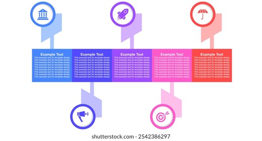 Infografía del progreso o del paso del flujo de la línea de tiempo editable, negocio moderno del hito para el desarrollo de la compañía de la estrategia de la Plantilla o acontecimiento histórico. Elemento para diapositiva de presentación corporativa	