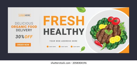 Editable timeline cover banner template design for food. Suitable for Social Media Post restaurant and culinary digital Promotion. Black and Green background color shape vector.