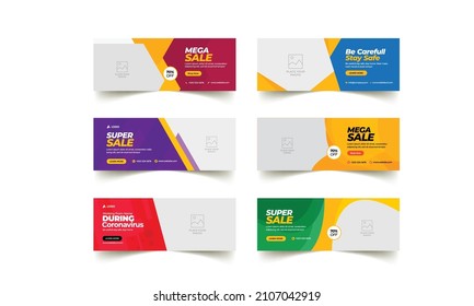 Editable timeline cover template. Promotional discount fashion sale offer social media post web ad banner design
