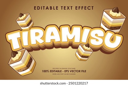 Efecto de texto de tiramisú editable con ilustración de tiramisú