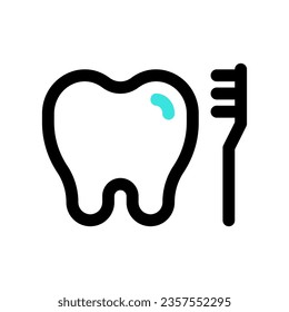 Icono de vector de dientes y pincel editable. Odontología, salud, medicina. Parte de una familia de iconos grandes. Perfecto para interfaces web y de aplicaciones, presentaciones, infografías, etc