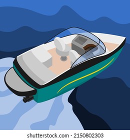 Editable Top Back Oblique View American Bowrider Boat on Water Vector Illustration for Artwork Element of Transportation or Recreation Related Design svg