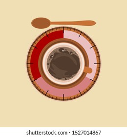 Editable Top View a Cup of Coffee With Spoon and Saucer Vector Illustration as Stopwatch for Additional Element of Cafe or Business Related Design Project With Speed or Time Concept