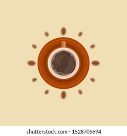 Editable Top View a Cup of Coffee and Beans as Watch Vector Illustration for Additional Element of Cafe or Business Related Design Project With Time Concept