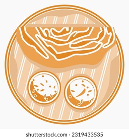Editable Top View Flat Monochrome Style Indian Masala Dosa With Chutney and Sambar on Plate Vector Illustration for Artwork of Cuisine Related Design With South Asian Culture and Tradition