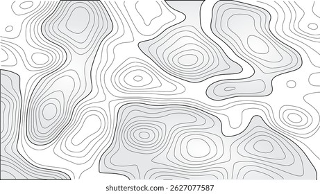 Linhas de topografia editáveis - design de vetor de contorno abstrato. Mapa de Contorno Moderno - Plano de Fundo Topográfico com Linhas Geográficas. Vetor Terrain Lines - Topologia abstrata e padrão de cartografia.