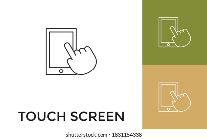 Editable Touch Screen Thin Line Icon with Title. Useful For Mobile Application, Website, Software and Print Media.