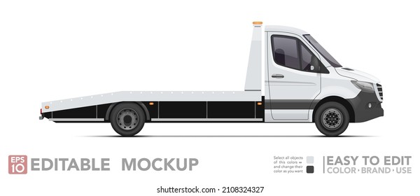 Editable tow van mockup. Realistick van on white background. Vector illustration. Collection