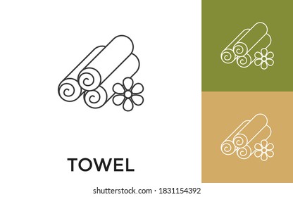 Icono de la línea delgada con toalla editable con título. Útil para aplicaciones móviles, sitio web, software y medios impresos.