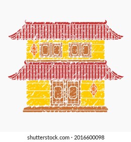 Editable Traditional Chinese Building With Two Floors Vector Illustration in Brush Strokes Style for Artwork Element of Oriental History and Culture Related Design
