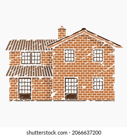 Editable Traditional English House Building with Two Level Floors Vector Illustration in Brush Strokes Style for England Culture Tradition and History Related Design
