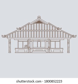 Editable Traditional Japanese House Vector Illustration in Outline Style for Tourism Travel and Culture or History Education