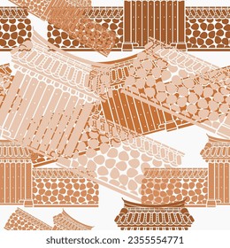 Editable Traditional Korean Hanok Gate Building Vector Illustration as Seamless Pattern for Creating Background and Decorative Element of Oriental History and Culture Related Design