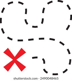 Editable Trasure Map Path With X Sign Vector Illustration