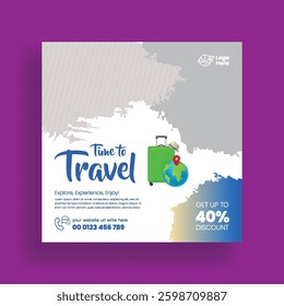 Editable travel sale social media post, banner, ad template. promotional Web banner, square flyer or poster for travelling agency business offer, Holiday and tour advertisement design