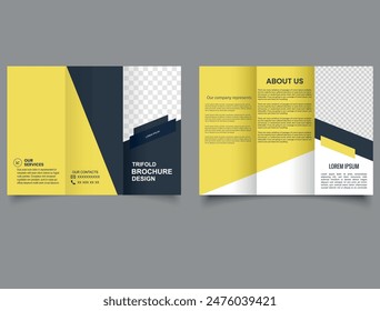 Editable trifold brochure minimalist, modern and simple white Yellow black Ready to print. Vector illustration