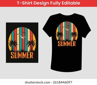 Editable T-Shirt Design – Retro Summer Beach Scene