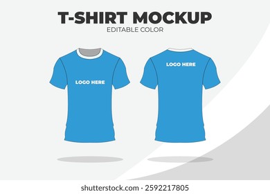 Editable T-shirt mockup illustration. Easily change colors in Adobe Illustrator. Perfect for portfolios, branding, and fashion projects. Blue T-shirt. 