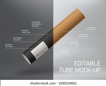 Editable tube mockup for drawings or paper. Business stationery mock-up with logo template. Vector infographics.