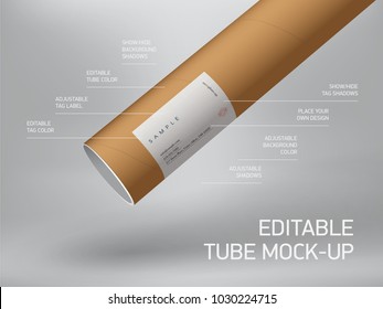 Editable tube mockup for drawings or paper. Business stationery mock-up with logo template. Vector infographics.