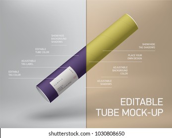 Editable tube mockup for drawings or paper. Business stationery mock-up with logo template. Vector infographics.