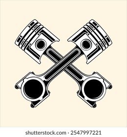 editable two cross piston for badge and illustration art automotive flat image black and white. Crossed motorcycle pistons. Design element for poster, flyer, card, banner. Vector illustration