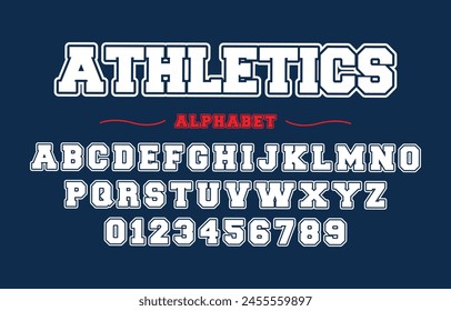 Vector de tipo de letra editable. Fuente deportiva de atletismo en estilo americano para logos y camisetas de fútbol, béisbol o baloncesto.	